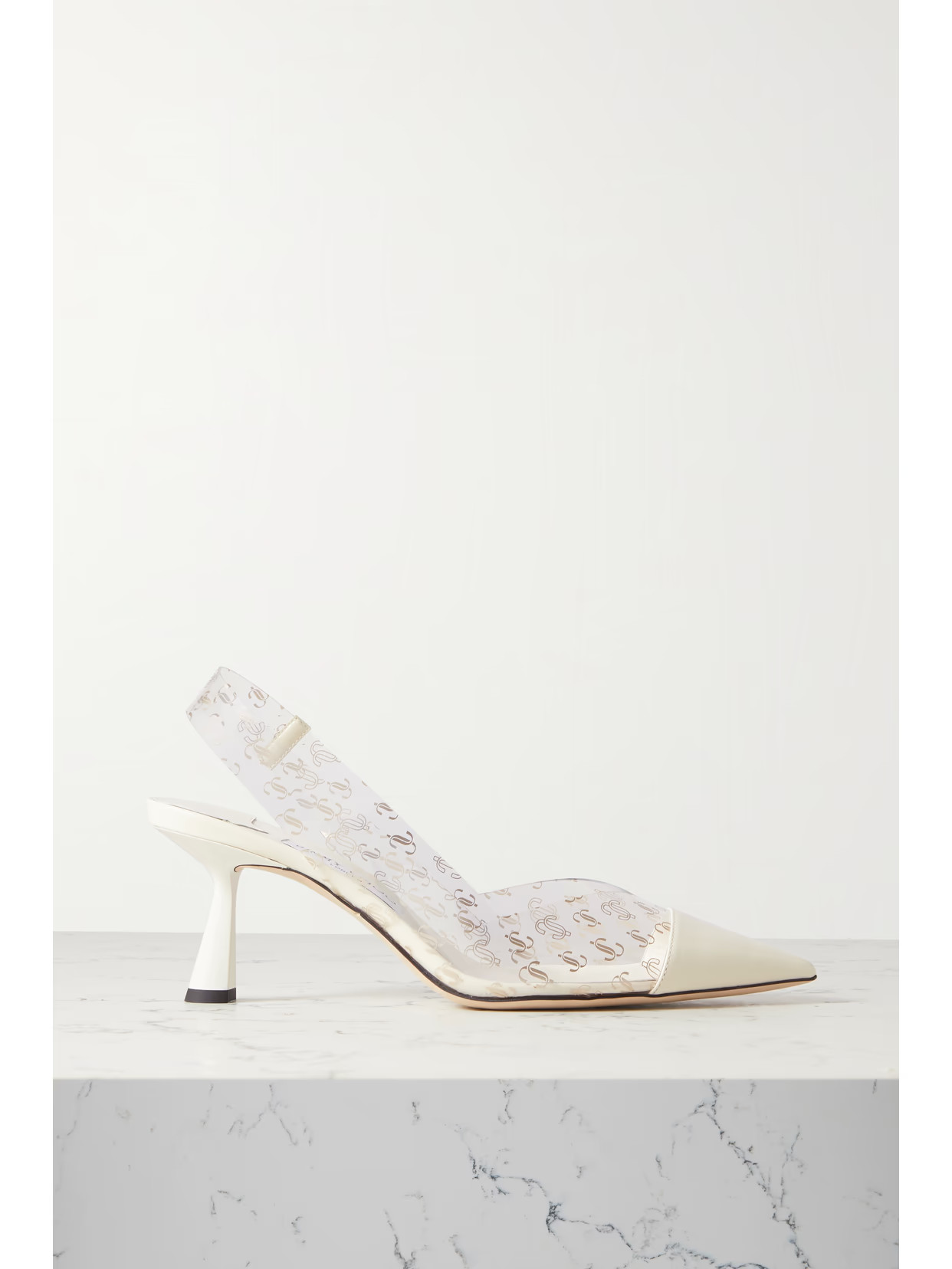 Jimmy Choo - Liya 65 Logo-print Pvc And Leather Slingback Pumps - Off-white | NET-A-PORTER (UK & EU)