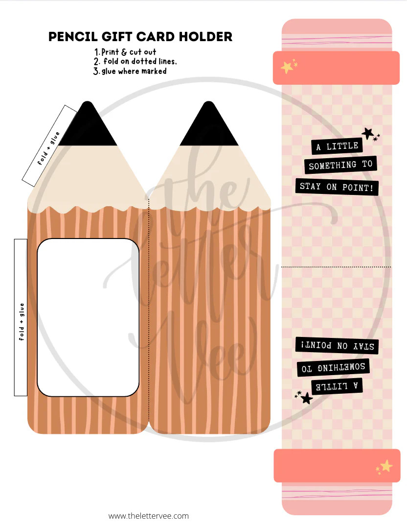 Pencil Gift Card Holder | Printable Gift Card Holder | The Letter Vee