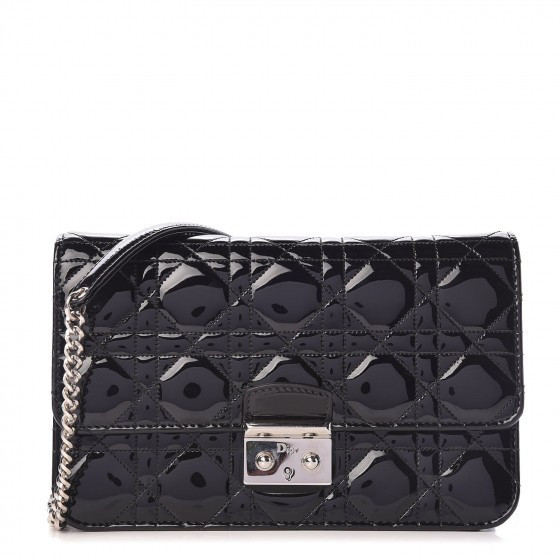 CHRISTIAN DIOR Patent Cannage Miss Dior Promenade Pouch Black | Fashionphile
