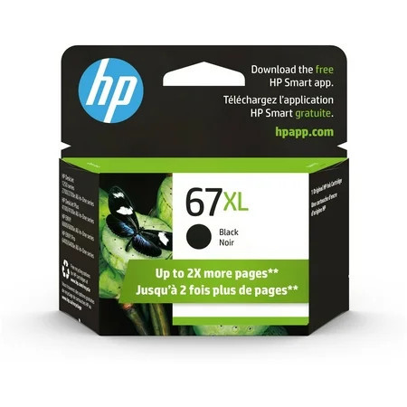HP 67XL High Yield Black Original Ink Cartridge, ~240 pages, 3YM57AN#140 | Walmart (US)