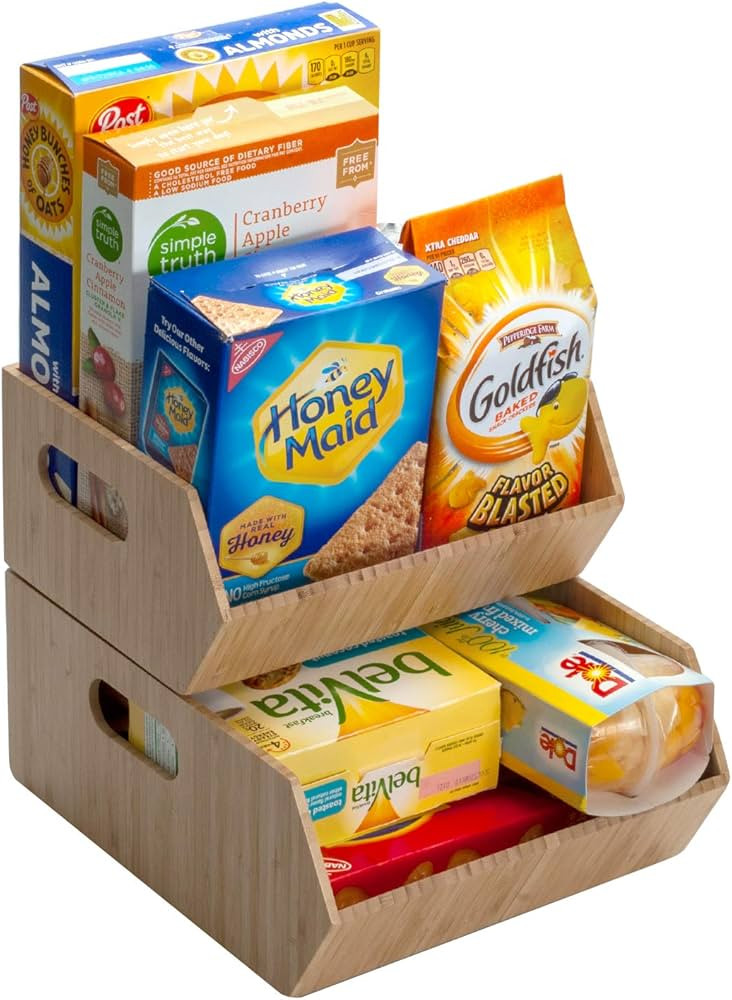 XL Bamboo Storage Bins for Pantry & Kitchen Cabinet Organizer Multi-Purpose 2 PC Stackable Set La... | Amazon (US)