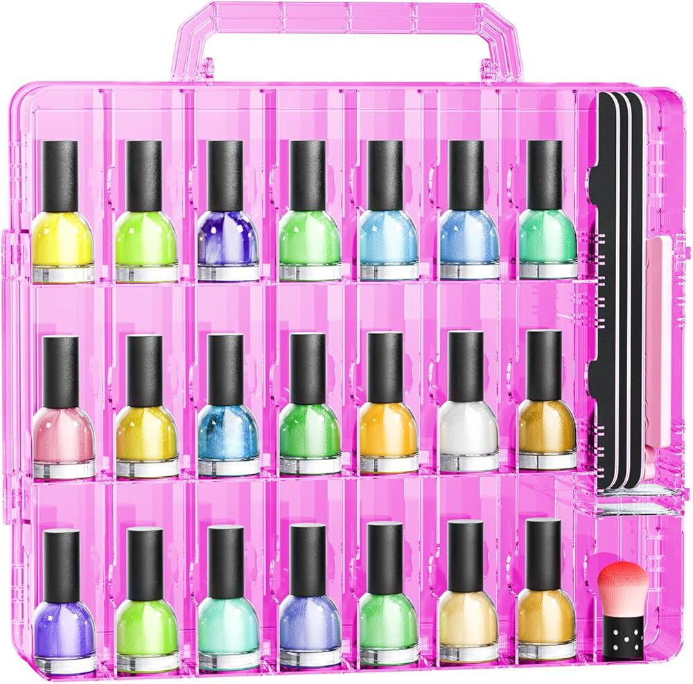 JIASHENG Nail Polish Organizer Case for 48 Bottles, Gel Nail Polish Storage Holder Double Side Ad... | Amazon (US)