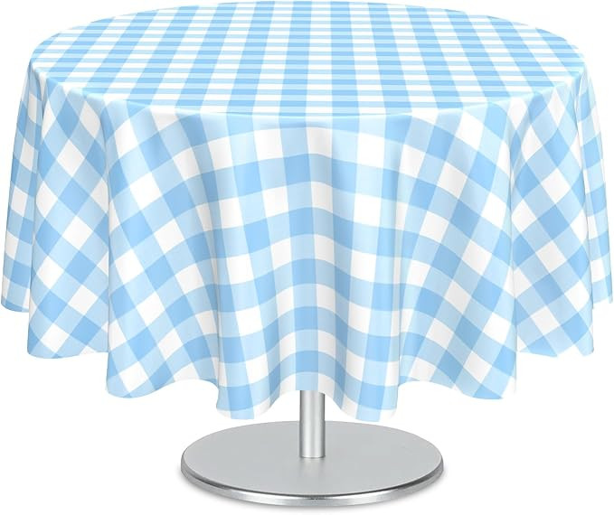 Mulbozy 2 Pcs Light Blue Gingham Round Tablecloth, 84 inches Disposable Plastic Light Blue and Wh... | Amazon (US)