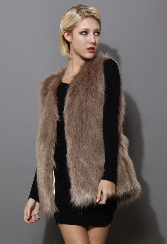 Mid-Length Brown Faux Fur Vest | Chicwish