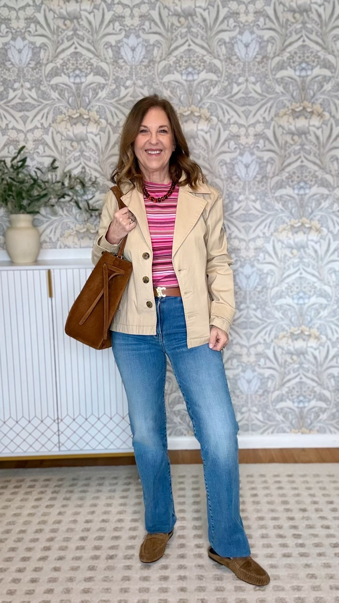 Outfit of the day! 

Pink sweater runs small, size up.
Straight Jeans - if between sizes, size down. 
Jacket -fits tts
No-back loafers - tts. 
Handbag - fits all the essentials. 

#LTKPetite #LTKOver40 #LTKootd