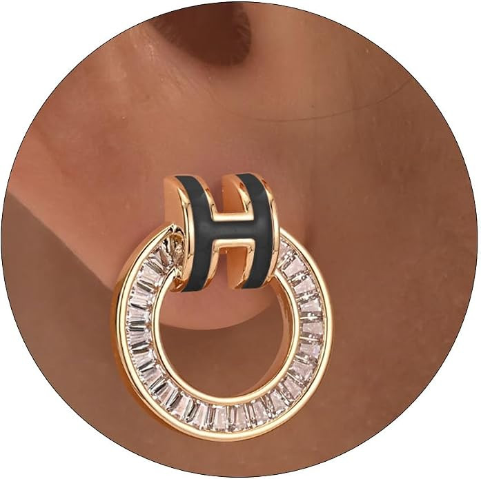 Gold Earrings for Women Dainty H Stud Earrings 14K Gold Plated Earrings Enamel Earrings Birthday ... | Amazon (US)