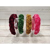 Braided Velvet Headband Thin Plaited Women Smaller Version-Neon Pink, Mustard, Green, Burgundy | Etsy (US)