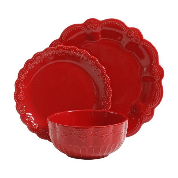 The Pioneer Woman Toni Red Dinnerware Set, 12-Piece | Walmart (US)