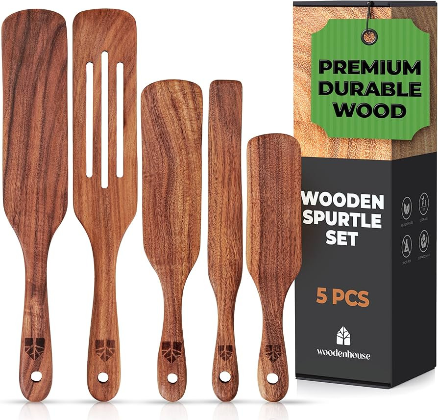 Spurtle Set, Teak Spurtle Spatula Set of 5 - Spurtles Kitchen Tools Wooden – Non Stick Cookware... | Amazon (US)