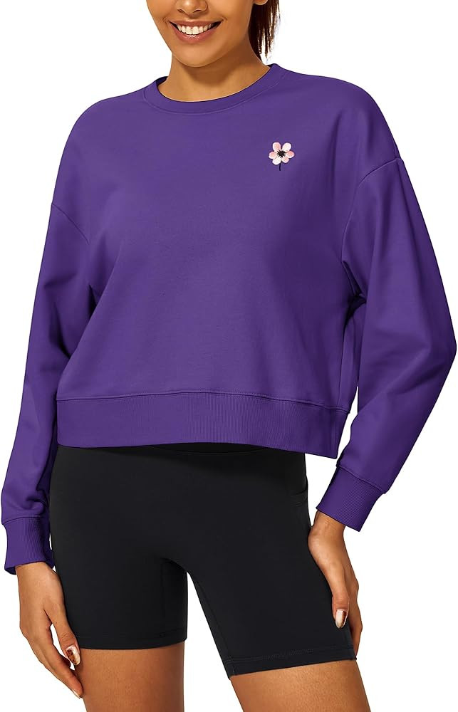 Stelle Cropped Sweatshirt for Women Crewneck Pullover Tops Oversized Long Sleeve Lightweight Casu... | Amazon (US)