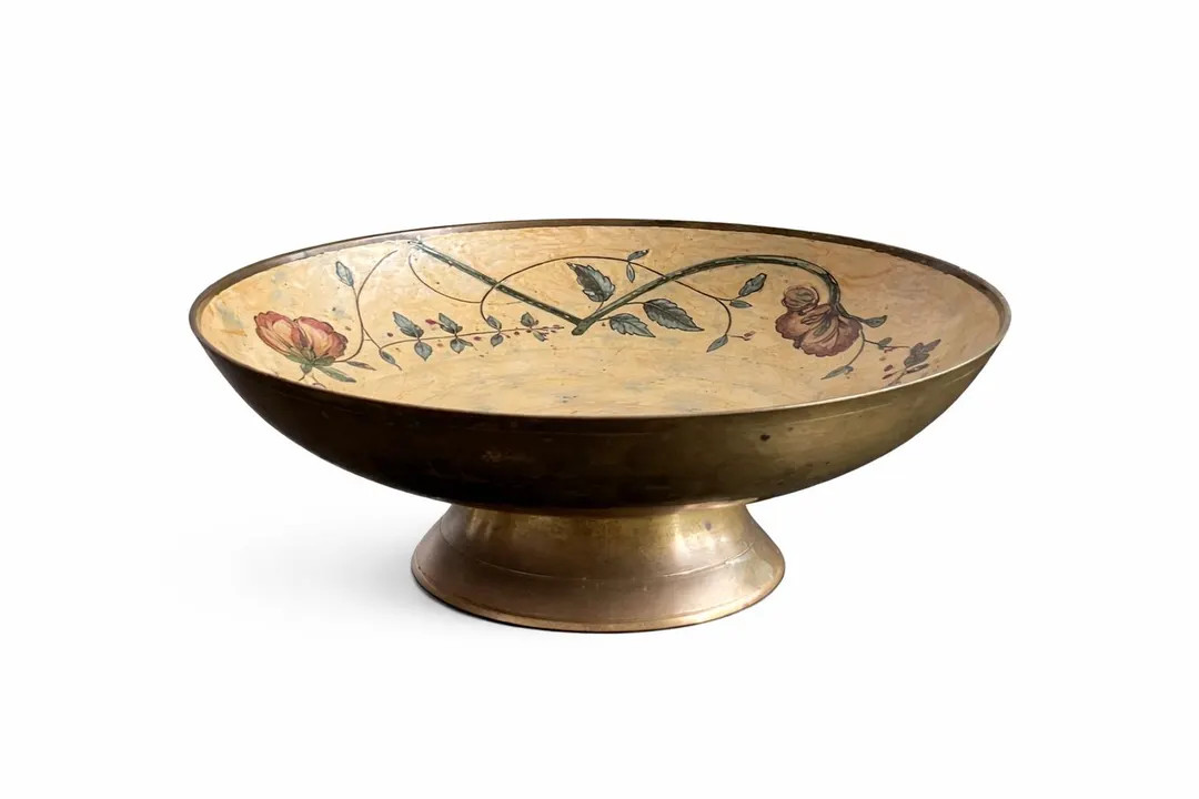 Vintage Cloisonné Enameled Solid Brass Pedestal Bowl | Ornate Gold, Red & Green Floral Dish | De... | Etsy (US)