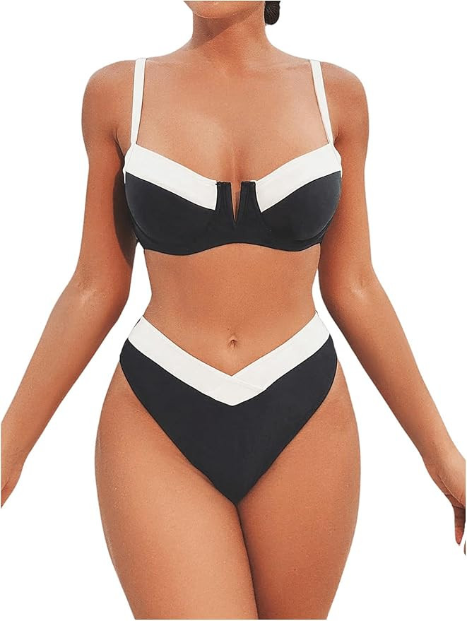 SOLY HUX Women's Two Piece Bathing Suit Color Block High Cut Swimsuit Bikini Sets | Amazon (US)