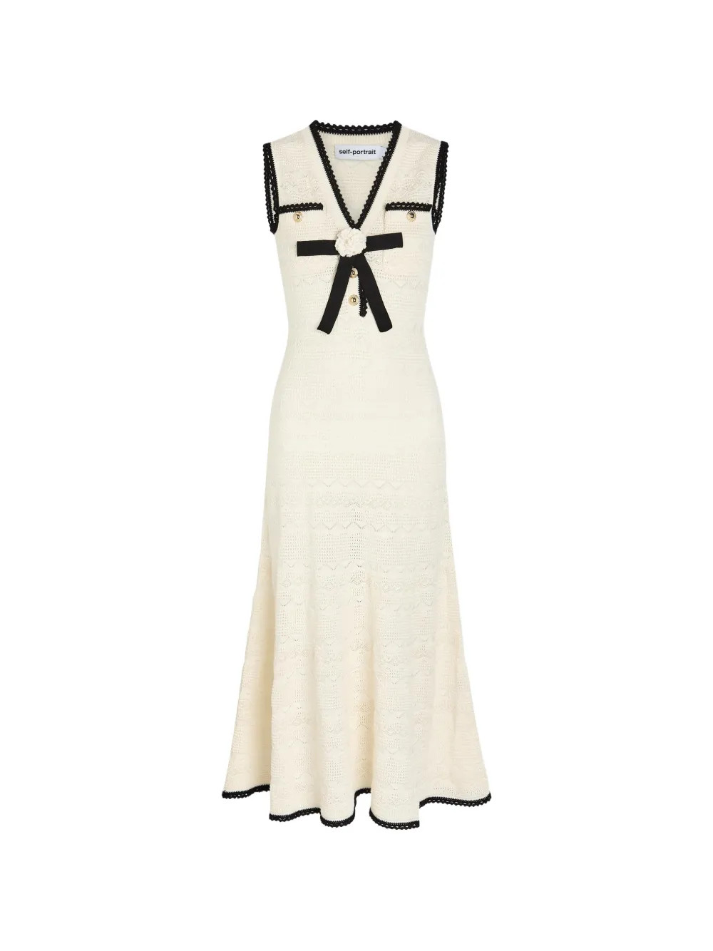 Self-Portrait pointelle-knit Midi Dress | Bianco | FARFETCH IT | Farfetch Global