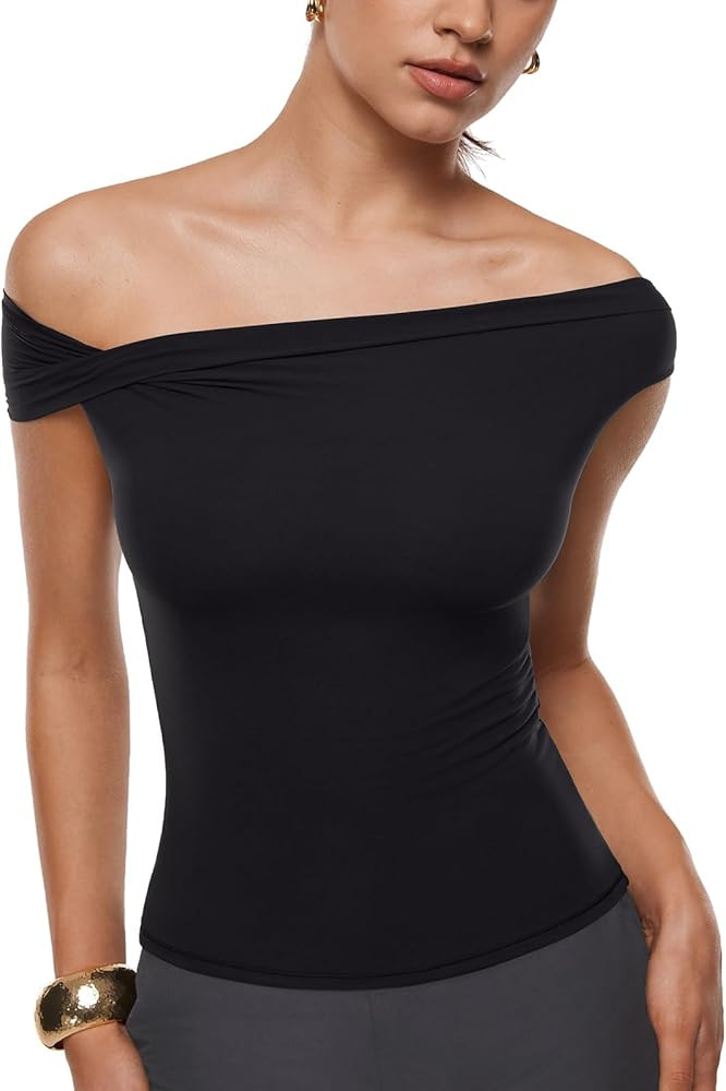 INLYRIC Women's Inbarely Soft Off The Shoulder Tops Versatile Going Out Trendy Shirts Y2K Spring ... | Amazon (US)