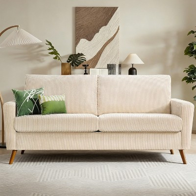 Dyonery 68" Beige Corduroy Loveseat Sofa, Mid Century Modern 2-Seater Couch for Living Room Bedroom Office, Solid Wood, Easy Assembly | Target