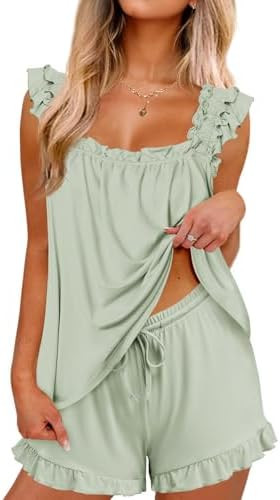 Ekouaer Pajama for Women Set 2 Piece Ruffle Pjs Soft Tank Top and Shorts Sleepwear Set Bridal Paj... | Amazon (US)
