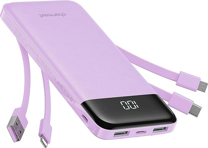 Portable Charger with Built in Cables, Portable Charger with Cords Wires Slim 10000mAh Travel Ess... | Amazon (US)