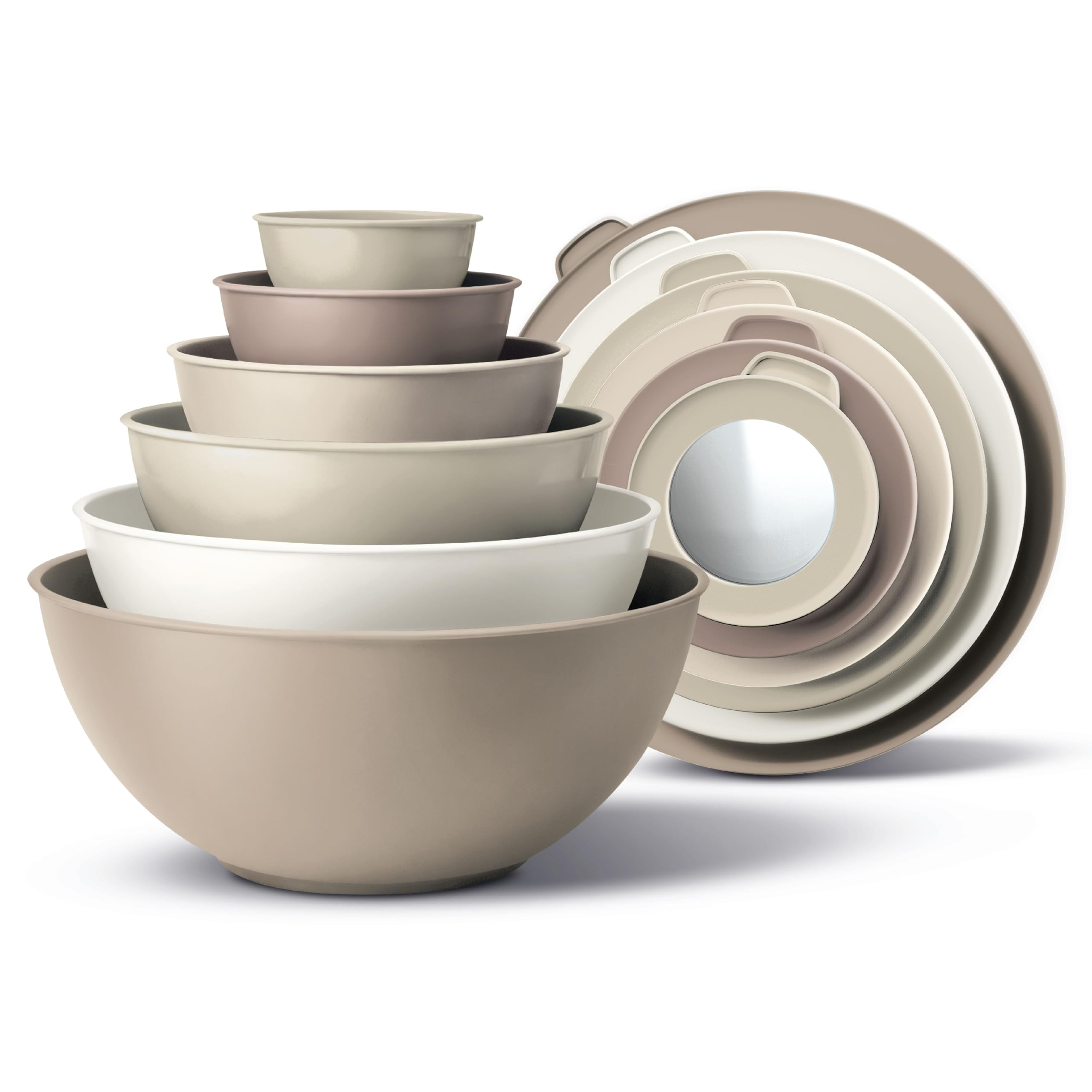 COOK WITH COLOR Mixing Bowls with TPR Lids - 12 Piece Plastic Nesting Bowls Set includes 6 Prep Bowls and 6 Lids, Microwave Safe (Brown) | Amazon (US)