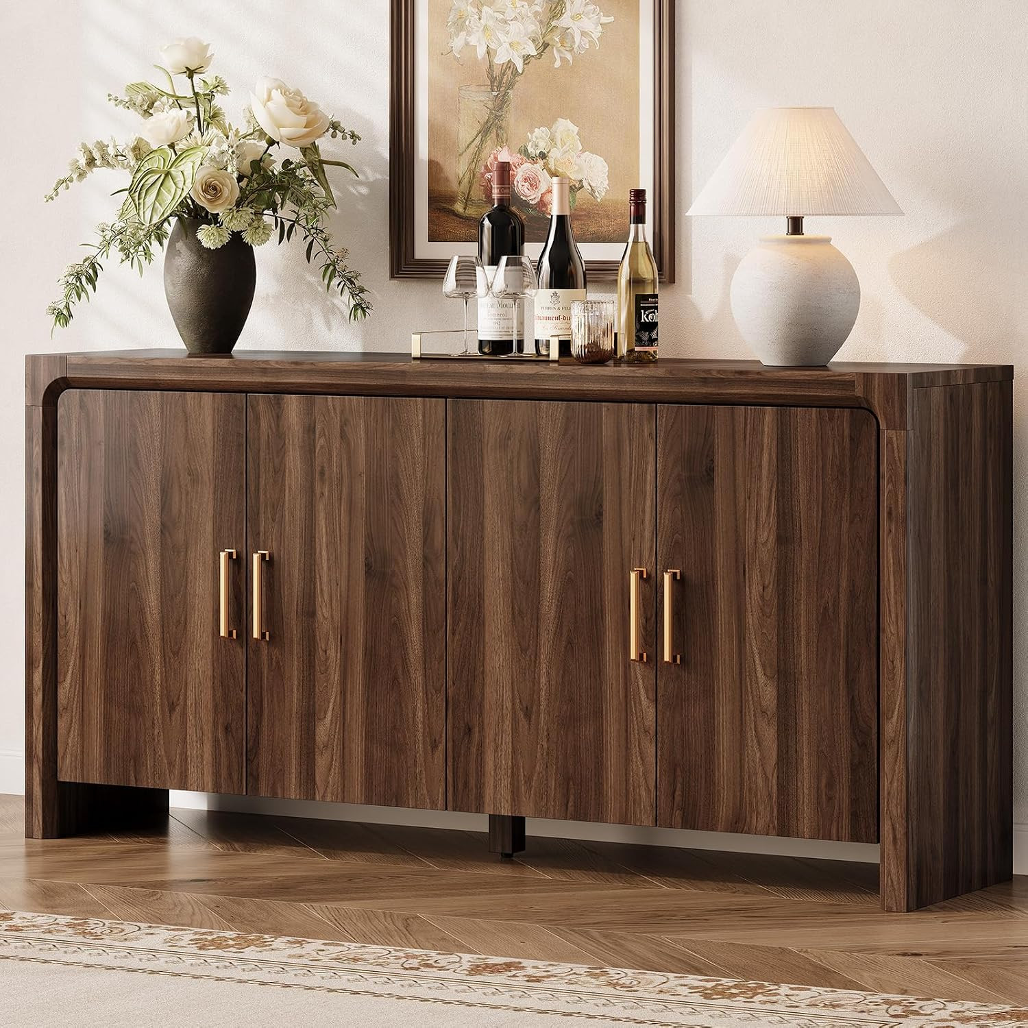 ONBRILL 63" Sideboard Buffet Cabinet Wood with Storage & Adjustable Shelves | Amazon (US)