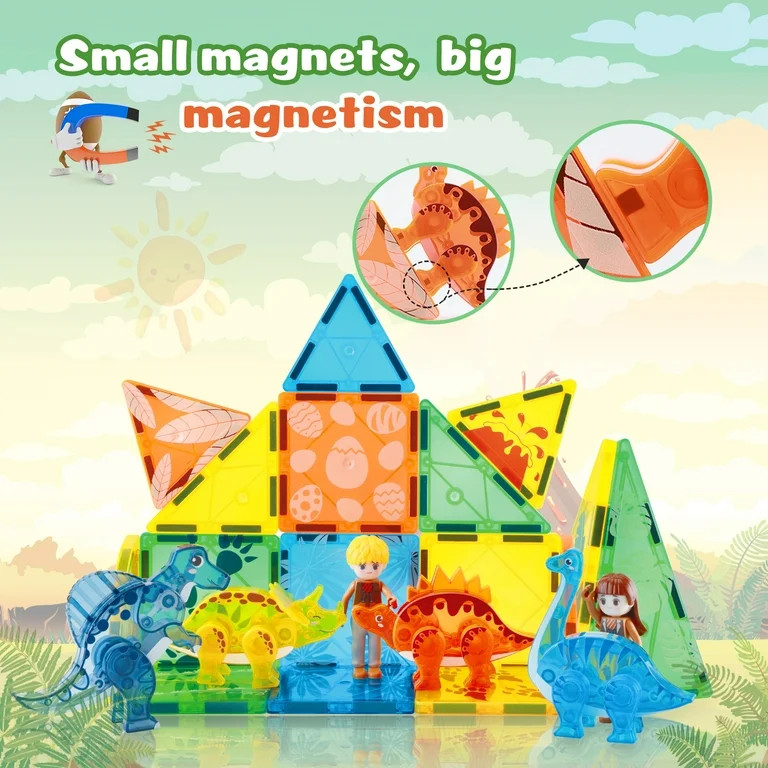 FunMagic Magnetic Tiles Dinosaur Toys 3D Movable Dino Blocks for Kids Toddler Outdoor Sensory Toy... | Walmart (US)