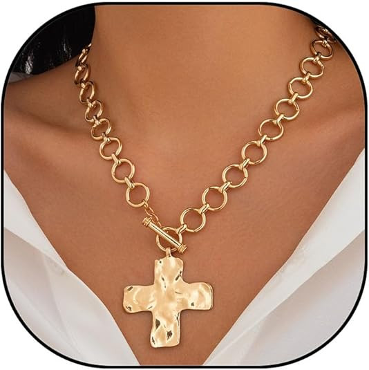 Chunky Necklace Chunky Cross Necklace for Women Big Cross Statement Necklaces Trendy Toggle Neckl... | Amazon (US)