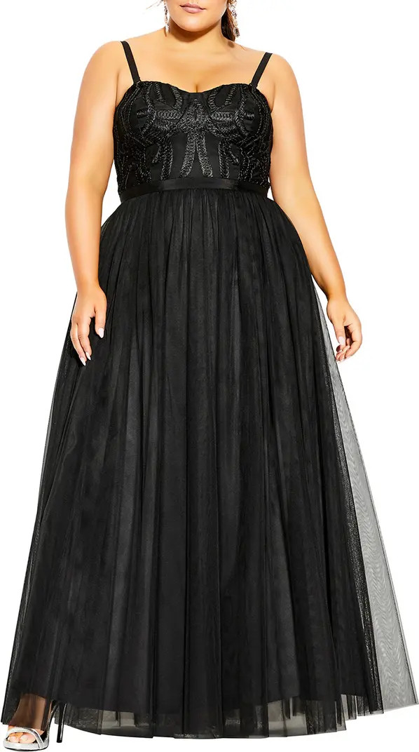 City Chic Antonia Embroidered Bodice Tulle Gown | Nordstrom | Nordstrom