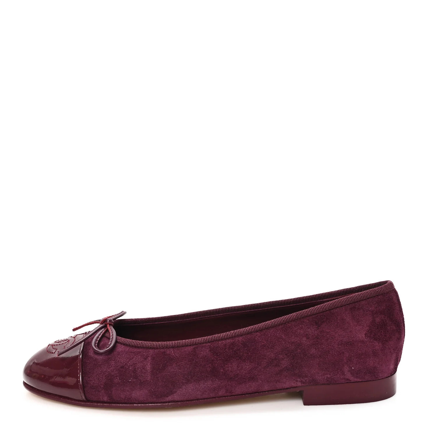 Chanel Suede Patent Cap Toe CC Ballerina Flats 38.5 Grey 37.5 Burgundy 1908888 | FASHIONPHILE (US)