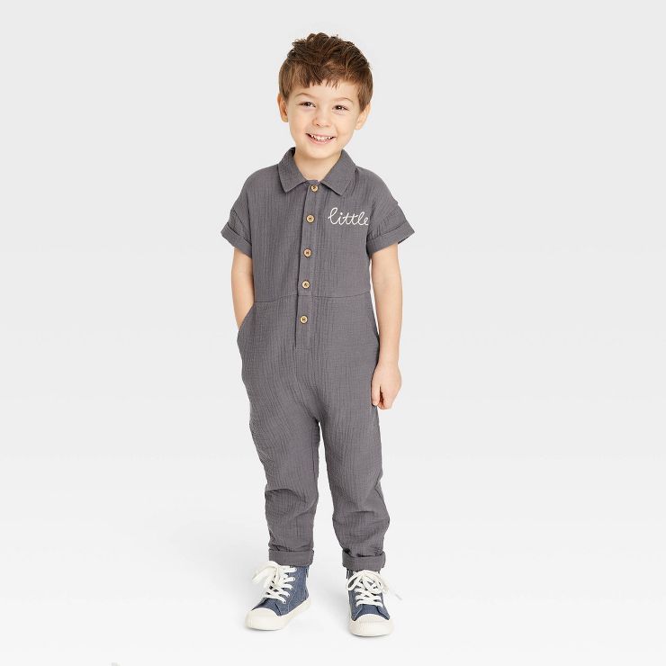 Grayson Collective Toddler Short Sleeve Gauze Jumpsuit - Gray | Target