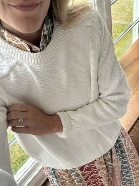 Threw on a cotton sweater over my dress for todays rainy weather. I love this sweater for travel days or to tie over my shoulder with dresses wearing size small in the sweater and xxs in the dress (runs big!)

#LTKstyletip #LTKfindsunder100 #LTKworkwear