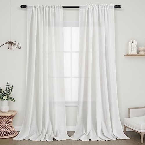 jinchan Linen White Curtains 90 Inches Long for Living Room Farmhouse Rod Pocket Back Tab Light F... | Amazon (US)