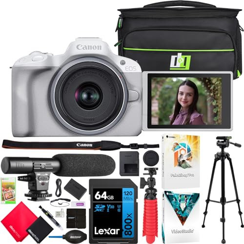 Canon EOS R50 Mirrorless Camera (White) with RF-S 18-45mm F4.5-6.3 is STM Lens 5812C012 Bundle with Deco Gear Photography Bag + Microphone + Tripod + Software & Accessories Kit | Amazon (US)