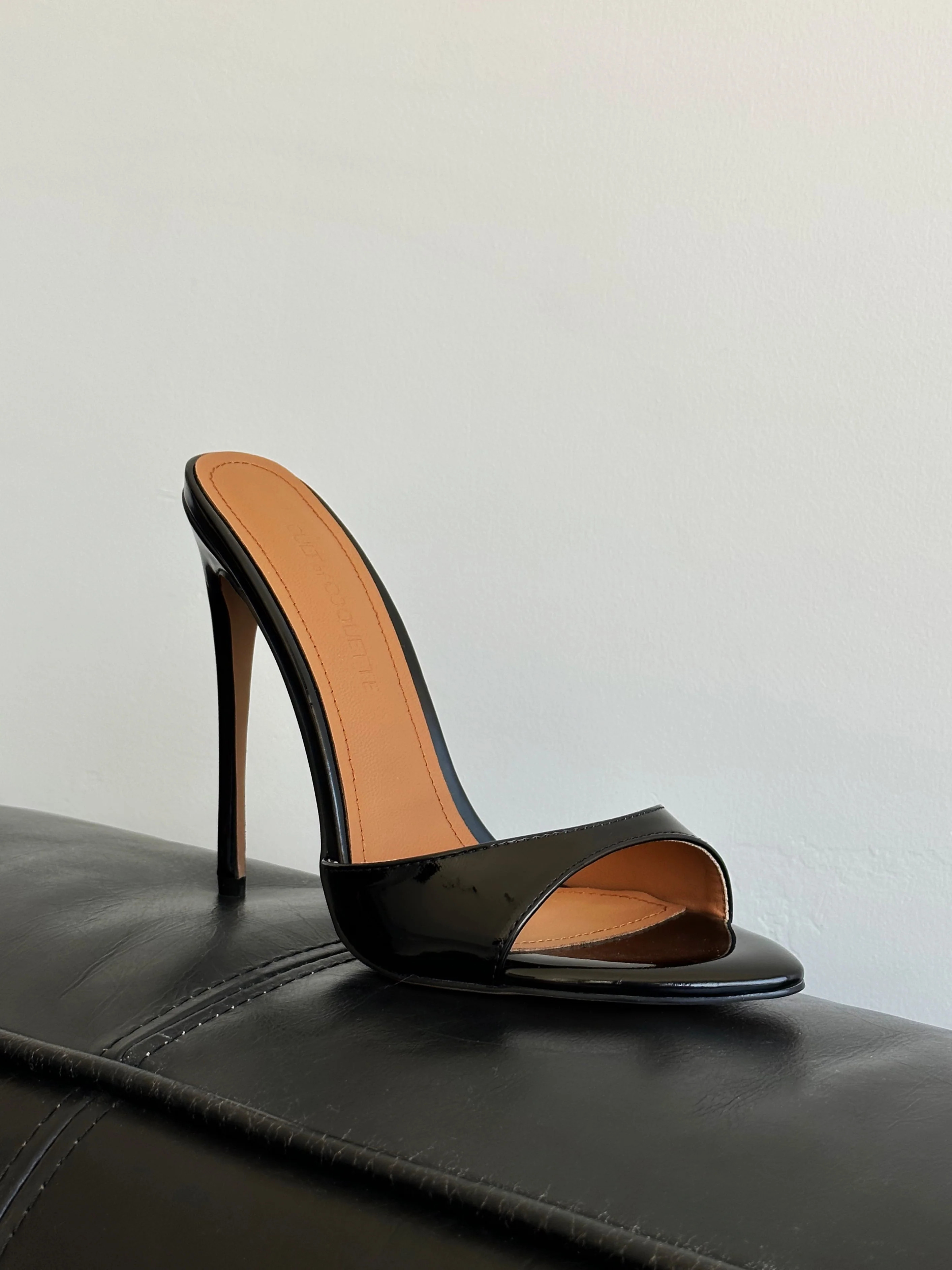 Gia Black Patent Leather Vegan Mules 120 mm | CULT OF COQUETTE