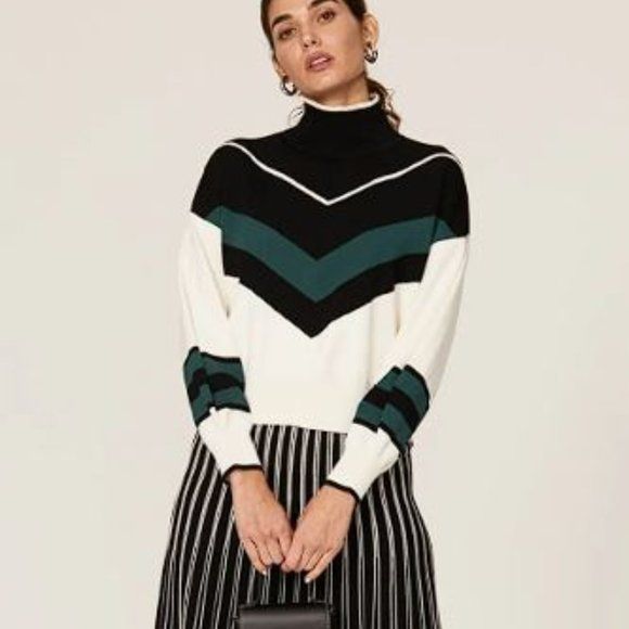 TANYA TAYLOR Women's Kyra Turtleneck Sweater Size S in Ivory/Green/Black | Poshmark