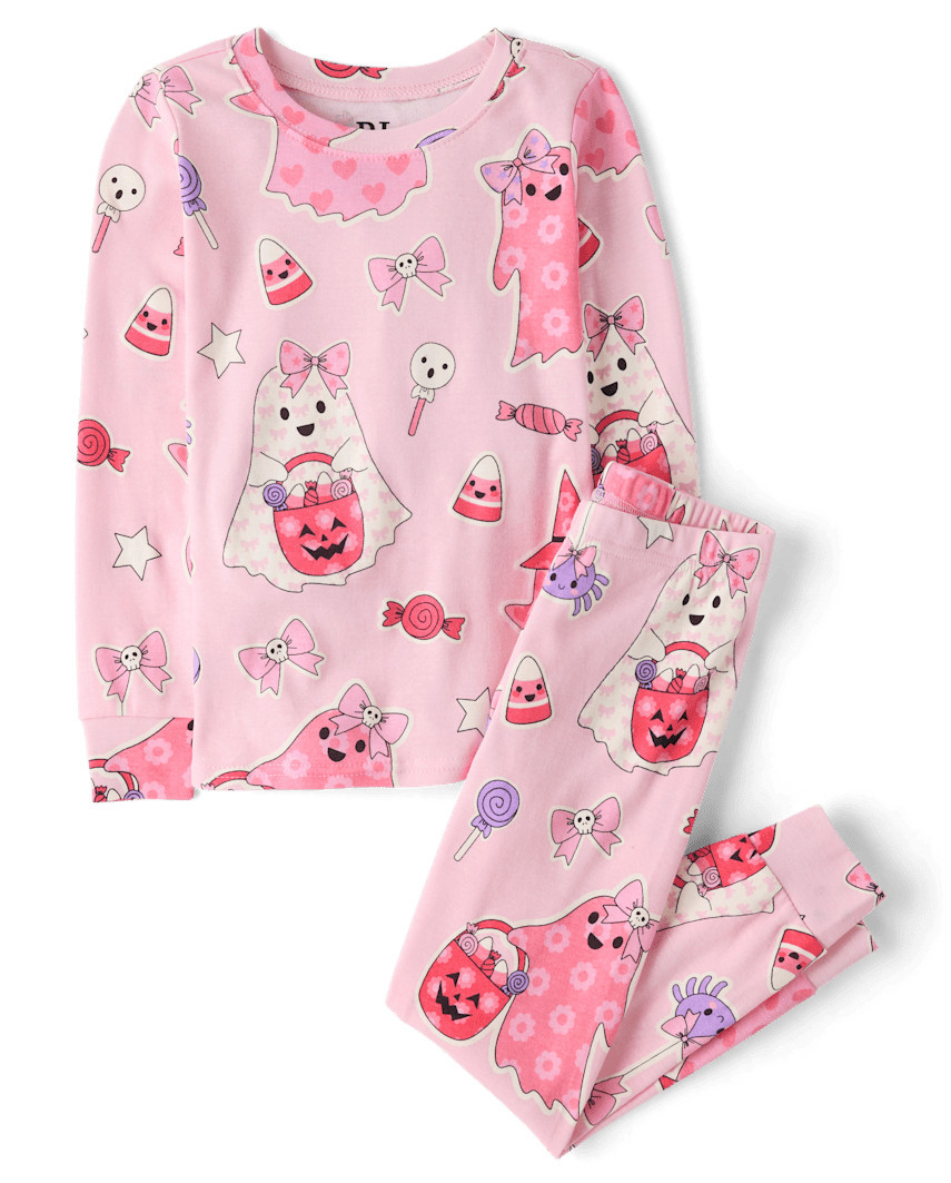 The Children's Place Girls Glow Ghost Snug Fit Cotton Pajamas  | Size 12 | Pink | The Children's Place