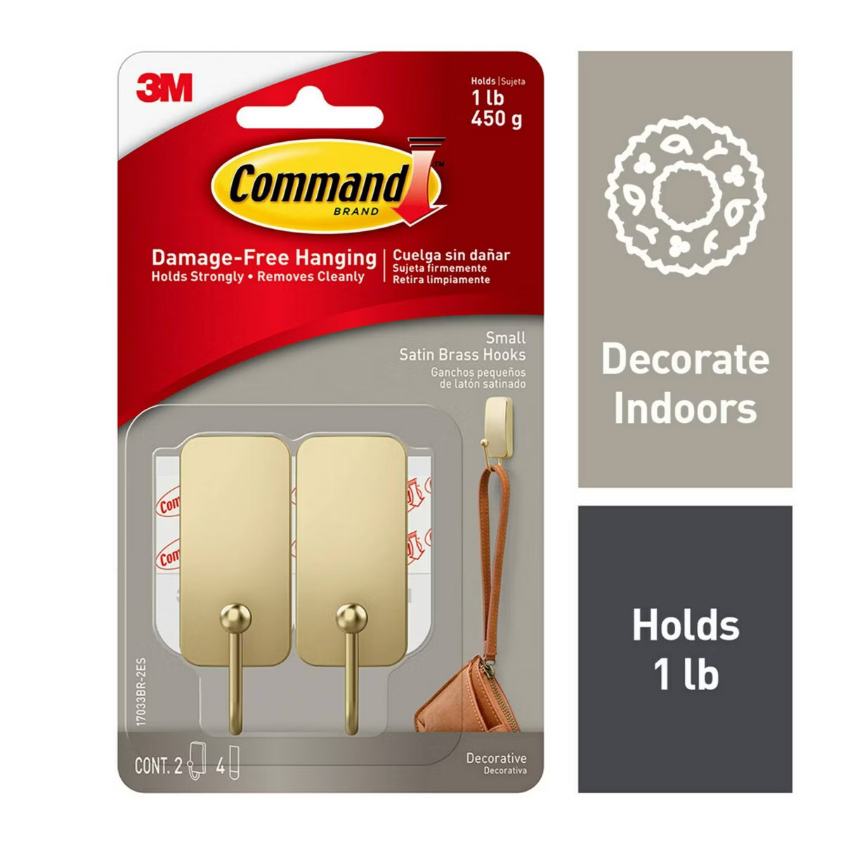 Command 2pk Small Satin Brass Damage-Free Hooks | Target