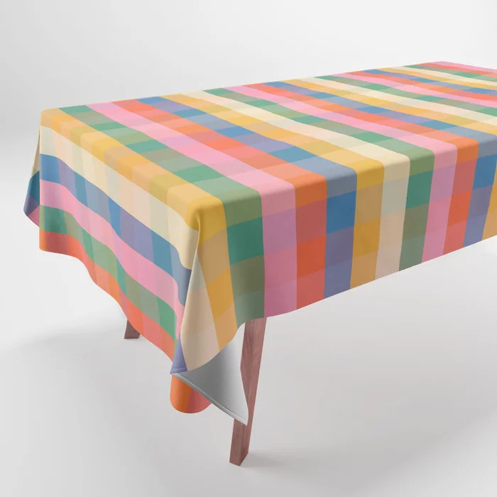 Colourful Rainbow Stripe Plaid Pattern Tablecloth | Society6