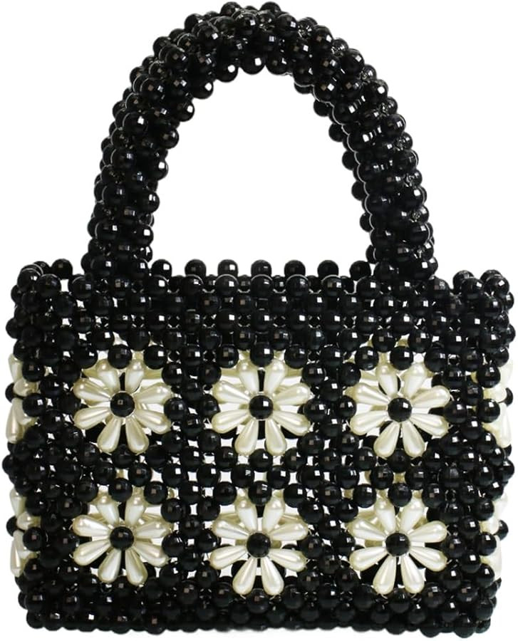Women Beaded Handbags Elegant Handmade Weave Purse Crystal Pearl String Tote Bags for Banquet Wed... | Amazon (US)