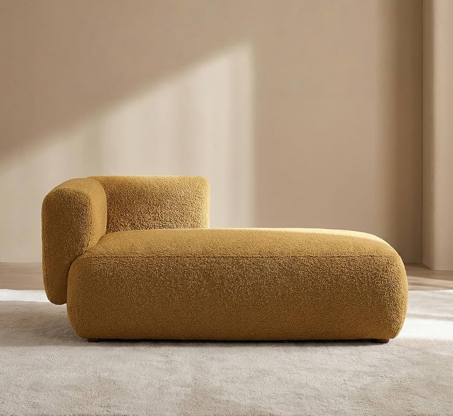 Boucle Chaise Lounge Chair Indoor Comfy Fluffy Lounge Sofa Upholstered Chaise Lounge Modern Loung... | Amazon (US)