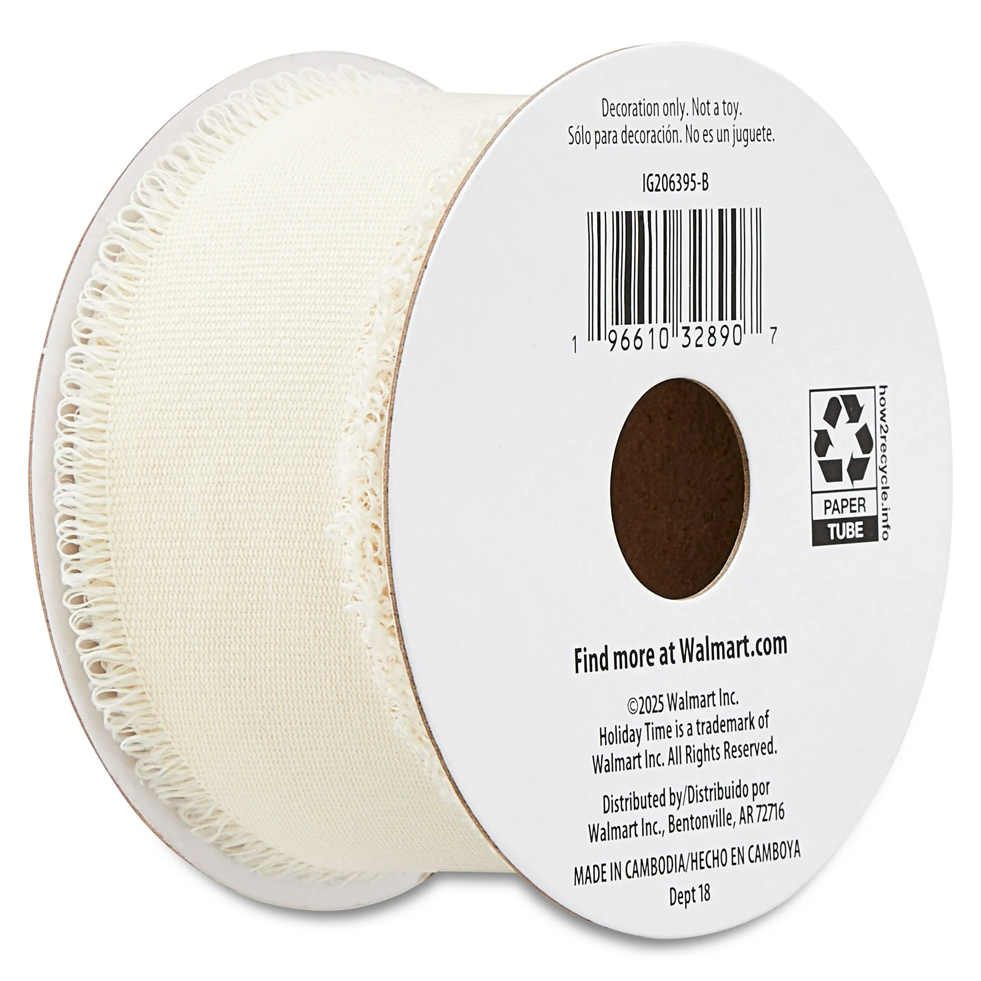 Christmas Ribbon, Cream, 1.5" x 18', by Holiday Time | Walmart (US)