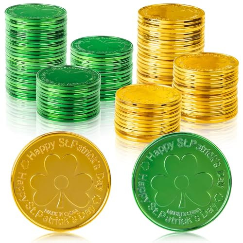 LOJAYUVE St Patricks Day Gold Coins, 56-Pack (28 Green & 28 Gold) 1.38In Shamrock Plastic Coins for St Patricks Day Decorations, St Patrick Day Gold Coins, Party Favors, Table Decor | Amazon (US)