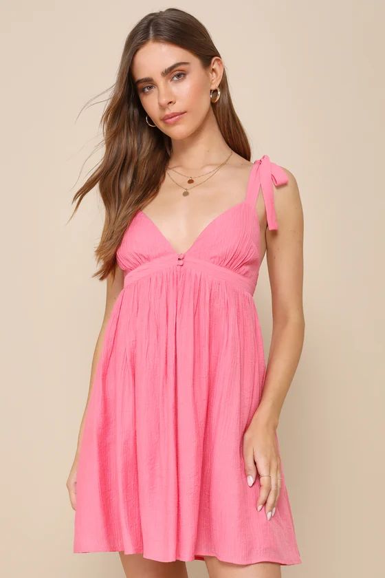 Delightfully Dainty Pink Tie-Strap Babydoll Mini Dress | Lulus