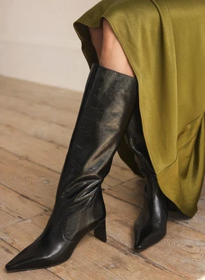 Miley Black Leather Knee High Boots | Mint Velvet