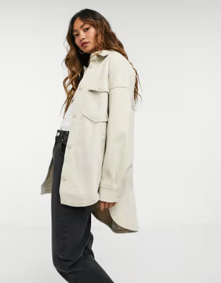 Stradivarius brushed overshirt jacket in ecru | ASOS (Global)