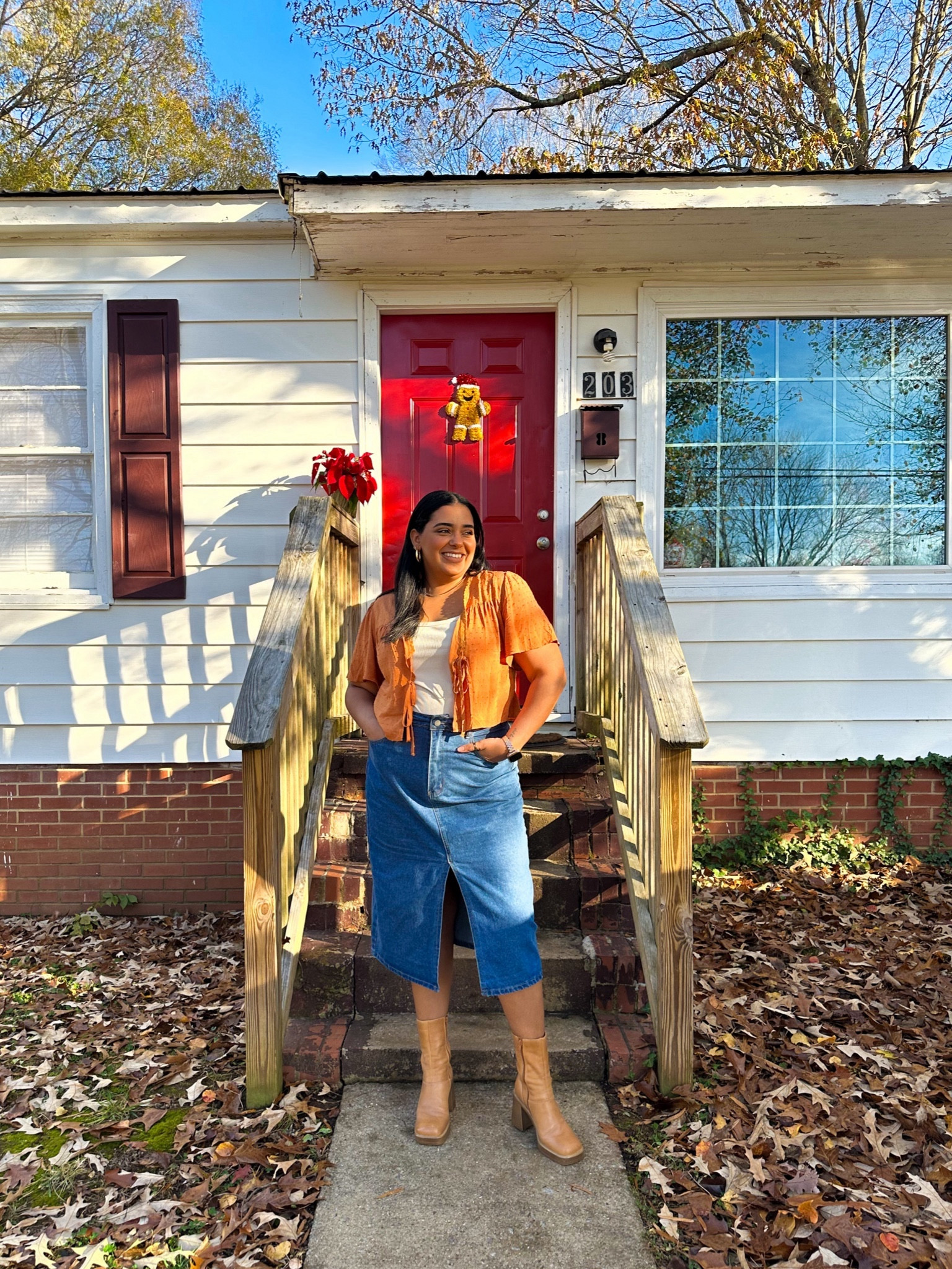 Thanksgiving look 

MIDI skirt, denim skirt, brown booties, heeled boots, square toe boots, denim skirt outfit, tan look, neutral outfit 

#LTKsalealert #LTKmidsize #LTKGiftGuide