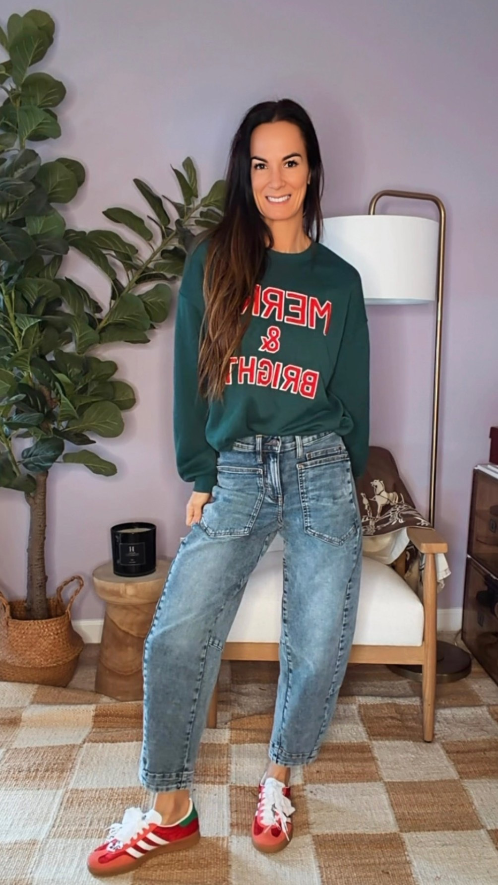 Festive, comfy, and just the right amount of extra 🎄✨ 

This is my kind of holiday uniform—cozy layers, fun denim, and playful details that make getting dressed feel fun. From casual days to festive errands, this look is on repeat all season long ❤️💚

#NicoleColeeStyle #HolidayStyle #FestiveFits #CasualChic #DenimLovers #FunJeans #HolidayOutfitInspo #WinterStyle #EverydayFestive #LTKStyle #LTKFinds #StyledByNicole #FashionOver40 #EffortlessStyle #CozyChic #nicolecolee 



#LTKHoliday #LTKGiftGuide #LTKSeasonal