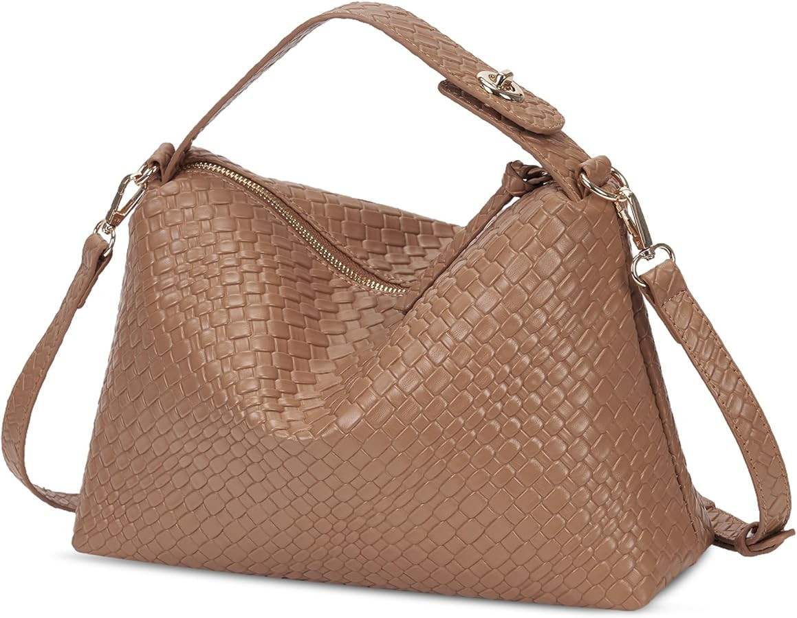 Lushandy Woven Purses for Women, Leather Woven Crossbody Bag Slouchy Hobo Bag Chic Tote Purse Tre... | Amazon (US)