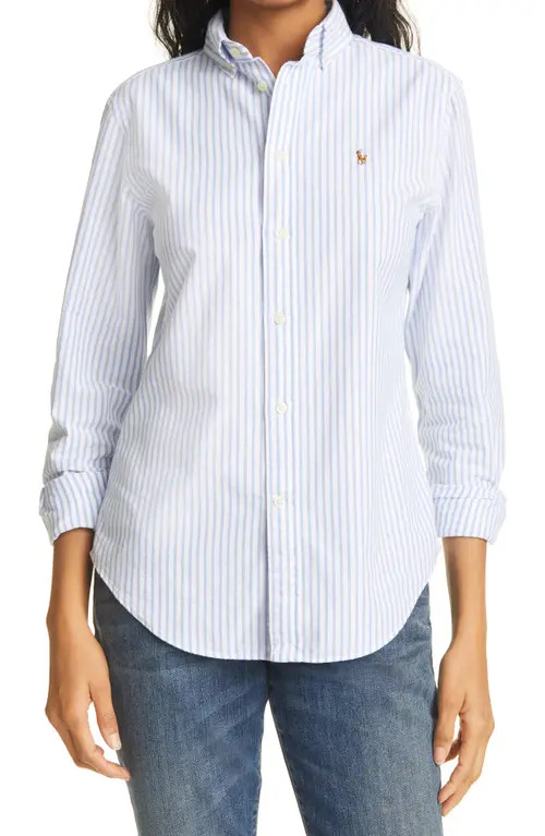 Polo Ralph Lauren Georgia Button-Down Shirt in White/Blue Hyacinth at Nordstrom, Size 2 | Nordstrom