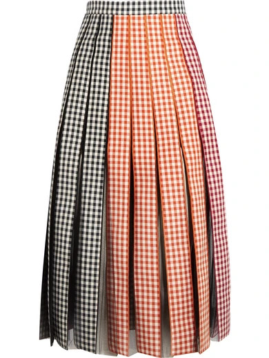 Christopher Kane - Pleated Gingham Cotton-twill And Tulle Midi Skirt - Black | NET-A-PORTER (US)