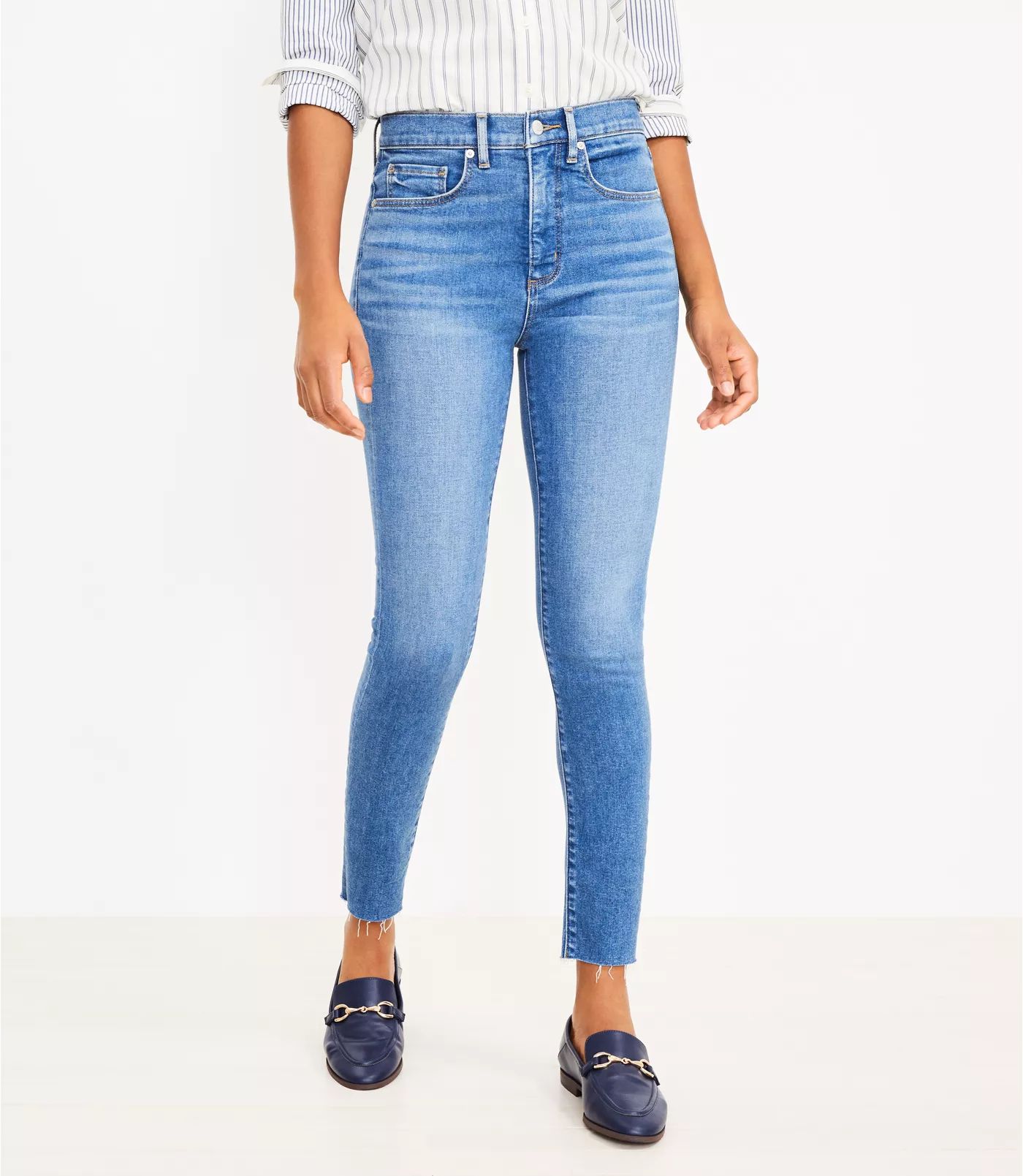 Fresh Cut High Rise Skinny Jeans in Mid Indigo Wash | LOFT