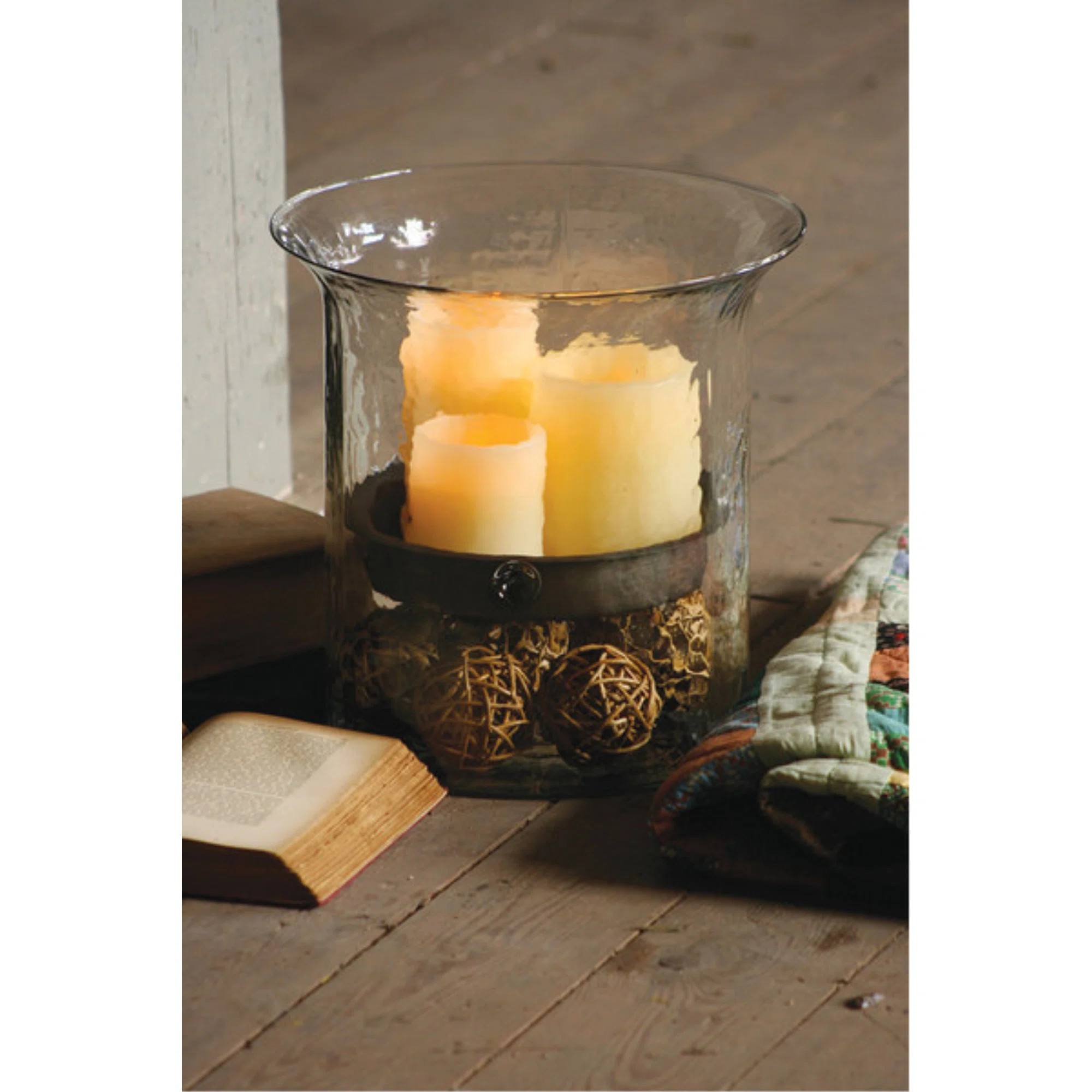 Extra Large Glass Candle Holder with Rustic Metal Insert | Wayfair North America